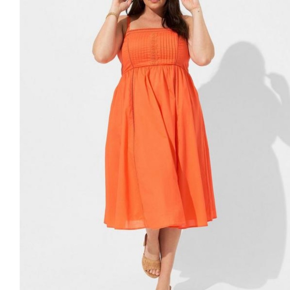 NWT Torrid Orange Smocked Pleated Bodice Midi Cotton Sleeveless Sundress Size 1X